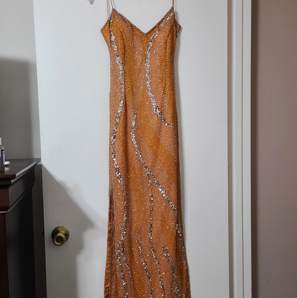Orange and silver sequin gown